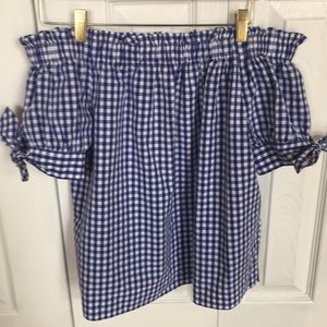 J Crew Gingham OTS Top